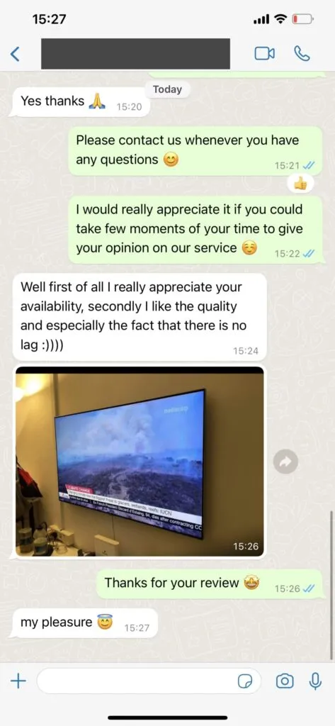 Customer thanking IPTVON support team for fast Firestick setup guidance